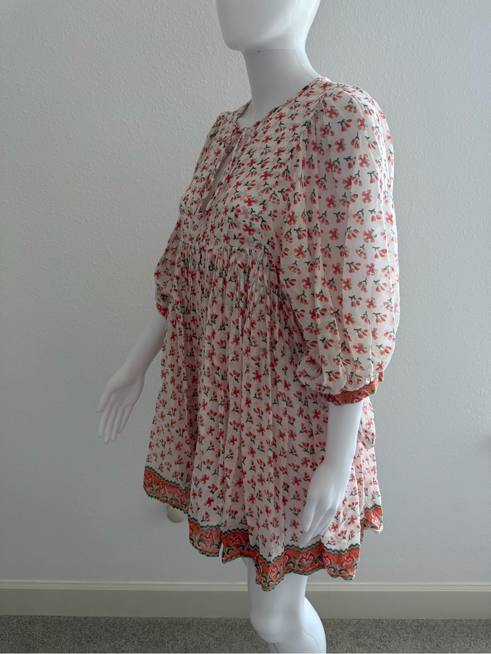 Daughters of India Kyra Cream Dress with Coral and Green Floral Print - Picture 6 of 9